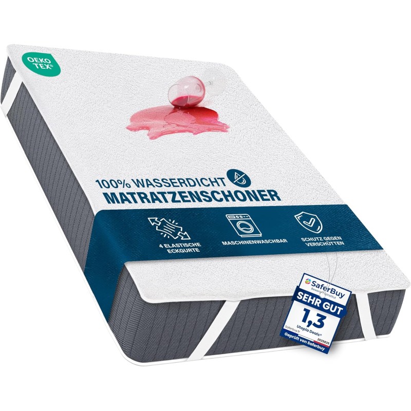 Utopia Bedding Mattress Protector, 180 x 200 cm, Waterproof, with Elastic Corner Straps, OEKO-TEX Certified Topper, Breathable