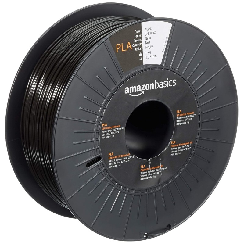 Amazon Basics 3D Printer PLA Plastic Filament, 1.75 mm, Black, 1 Spool