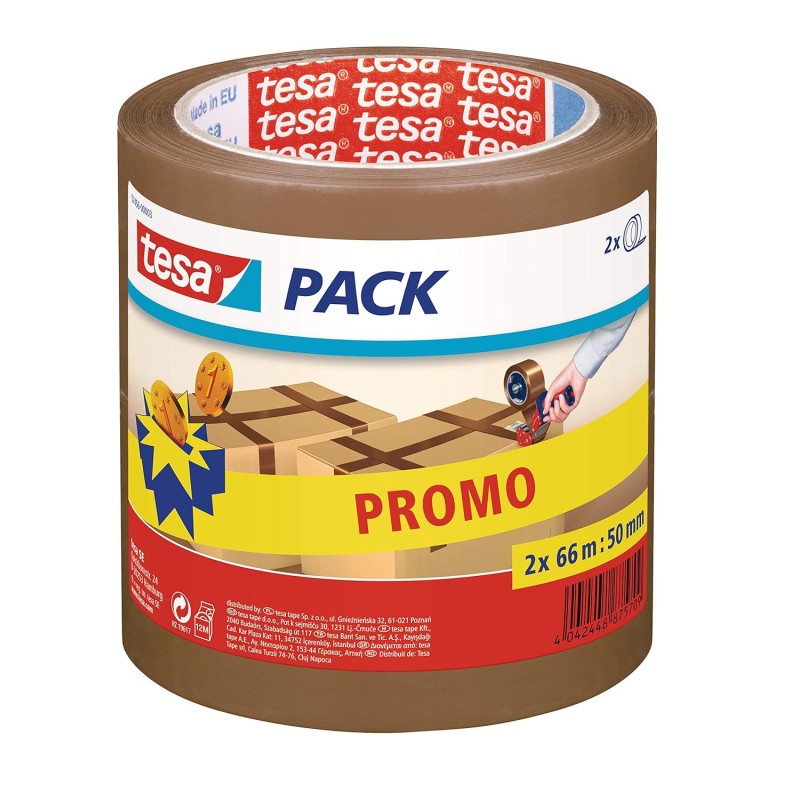 tesa 57456 tesapack Standard Promo 2 Rolls 66 m x 50 mm Brown Transparent