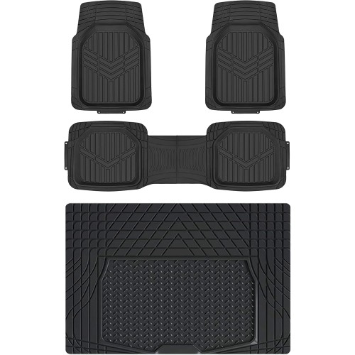 Amazon Basics 4 Piece Heavy Duty All Season Rubber Floor Mats and Boot Mat for Car, SUV, Lorry