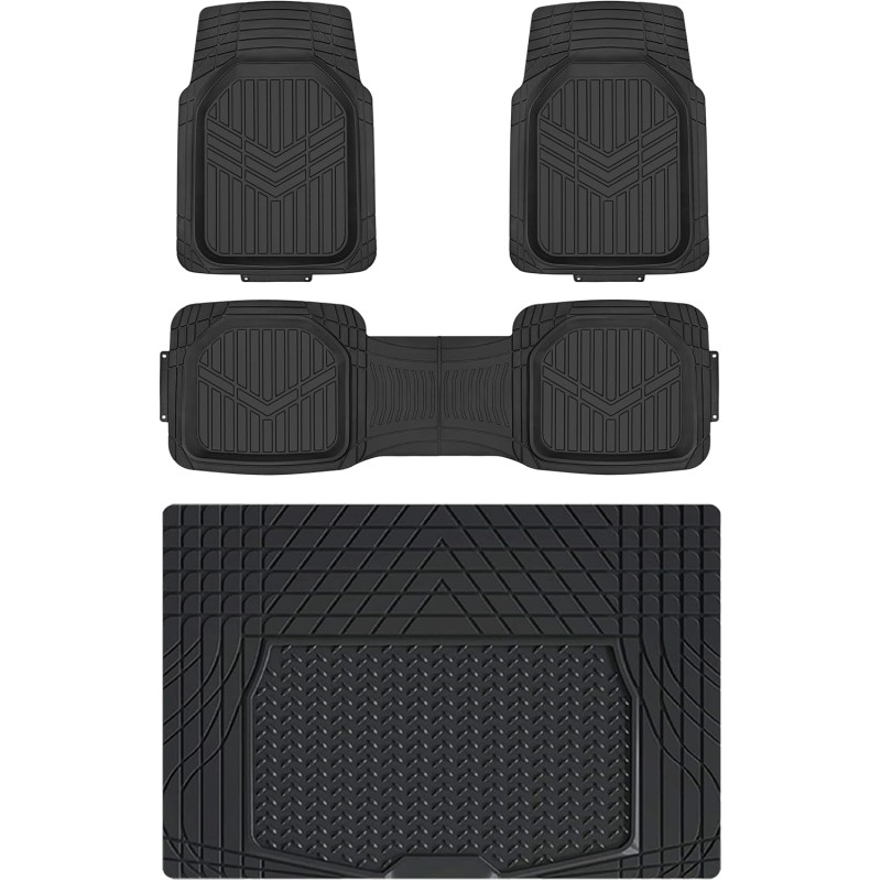 Amazon Basics 4 Piece Heavy Duty All Season Rubber Floor Mats and Boot Mat for Car, SUV, Lorry