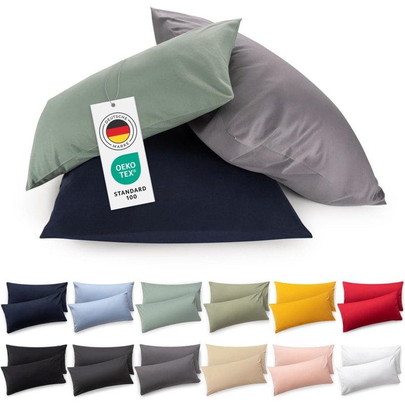 Blumtal set of 2 pillowcases - 100% cotton, super soft premium jersey pillowcase, grey, 40x80cm