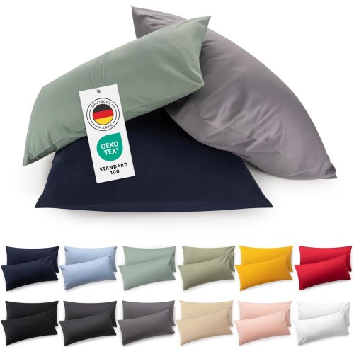 Blumtal set of 2 pillowcases - 100% cotton, super soft premium jersey pillowcase, Moonlight Grey, 40x80cm