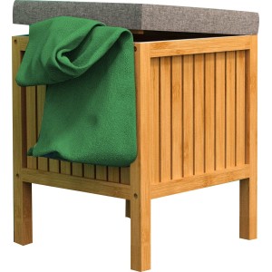 EISL BMBA02-WKBH Bamboo Bathroom Stool with Laundry Hamper, Laundry Stool with Seat, Bathroom Stool Wood, Bathroom Furniture for Sitting, Light Brown, (W x H x D): Approx. 39 x 52 x 39 cm