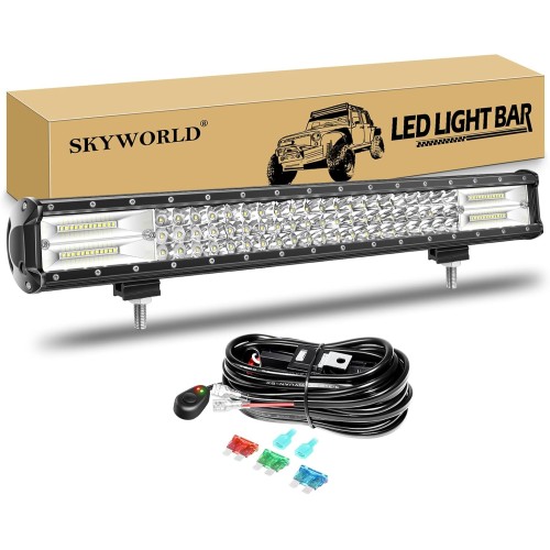 SKYWORLD 23 Inch 59 cm 324 W LED Work Light Bar with 12 V Wiring Harness, Waterproof LED Light Bar LED Work Light Bar for 4 x 4 Off-Road SUV UTV ATV Car Tractor