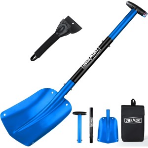 Overmont Avalanche Shovel, Snow Shovel, Emergency Shovel, Removable Aluminium 3 Piece with Bag for Gardening, Winter, Car, Outdoors, Red/Blue/Gold