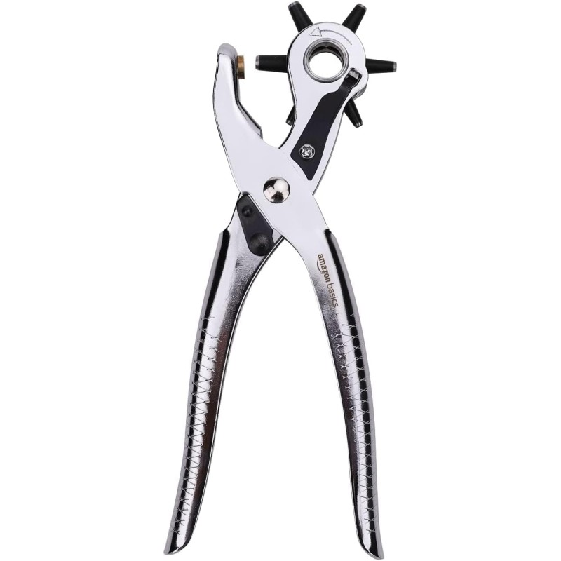 Amazon Basics Leather Hole Punch Set Rotary Hole Pliers Various Hole Sizes with Expander Tool Silver