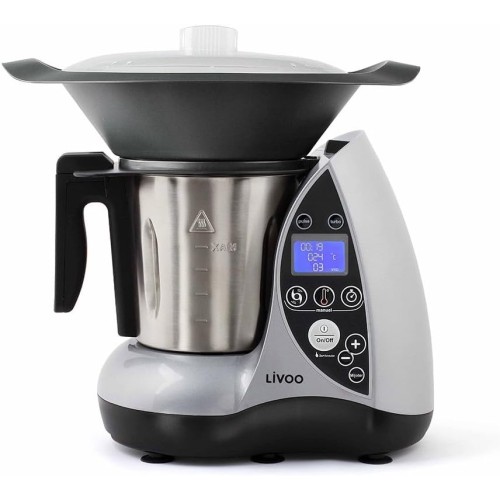 Livoo DOP142G Robot Culinaire Chauffant Heated Food Processor, Stainless Steel, Grey