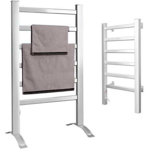 Bakaji Electric Towel Rail & Towel Warmer Clothes Airer Towel Heater Wall Mounted or Freestanding 6 Heating Ribs Aluminium