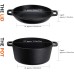 Overmont Dutch Oven Cast Iron Pot Ready to Use Double Function Lid / Frying Pan with Stand for Kitchen Camping Garden BBQ Baking