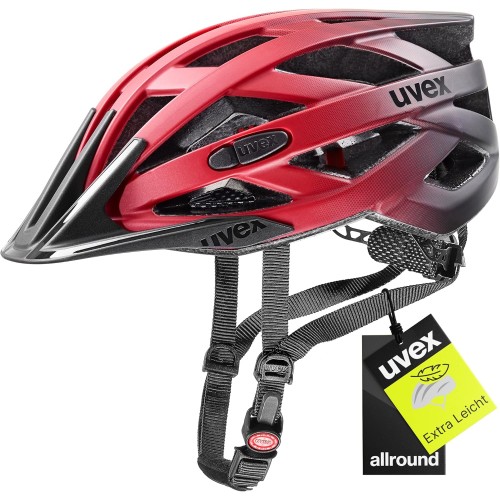 uvex i-vo cc Lightweight All-Round Helmet for Men and Women, Individual Size Adjustment, Expandable with LED Light, Red/Black, 52–57 cm