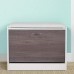 BAKAJI Space-saving Wooden Shoe Bench with Hinged Door and Faux Leather Seat, Dimensions 60 x 30 x 48 cm (Oak Grey)