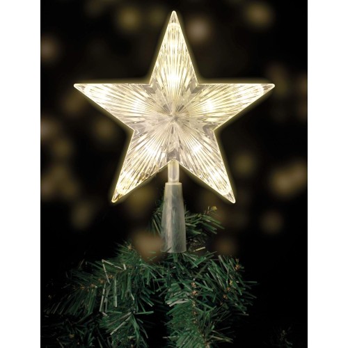 Christmas Tree Topper with 10 LEDs with Power Plug, 18 x 22 cm, Illuminated Christmas Tree Topper in Warm White, Christmas Tree Star Topper