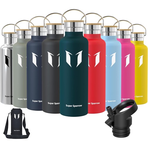 Super Sparrow Stainless Steel Water Bottle, 350 ml, 500 ml, 620 ml, 750 ml, 1 L, Leak-Proof Thermos Flask, BPA-Free Water Bottle, Carbonated Thermos Flask for Children, Fizz, Sports, University,