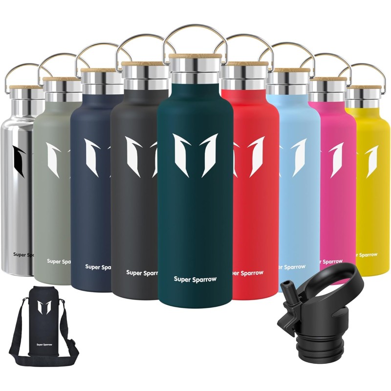 Super Sparrow Stainless Steel Water Bottle, 350 ml, 500 ml, 620 ml, 750 ml, 1 L, Leak-Proof Thermos Flask, BPA-Free Water Bottle, Carbonated Thermos Flask for Children, Fizz, Sports, University,