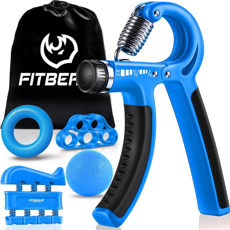 FitBeast Hand Trainer Finger Trainer, Grip Strength Trainer Training Set - 5 Pack, Adjustable Grip Trainer, Finger Training Device, Wrist Trainer, Training Ring & Stress Relief Grip Ball