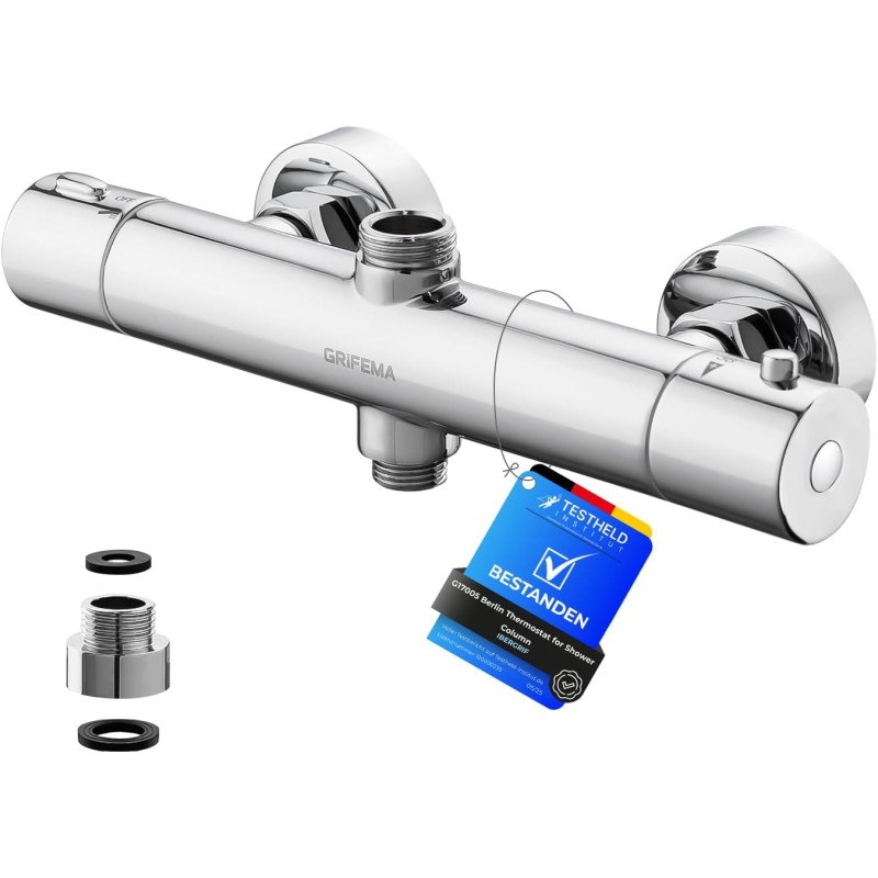 GRIFEMA G17005 Berlin Thermostat for Shower System, Shower Fitting Replacement Parts, Anti-scald, Chrome, Silver [Exclusive to Amazon]