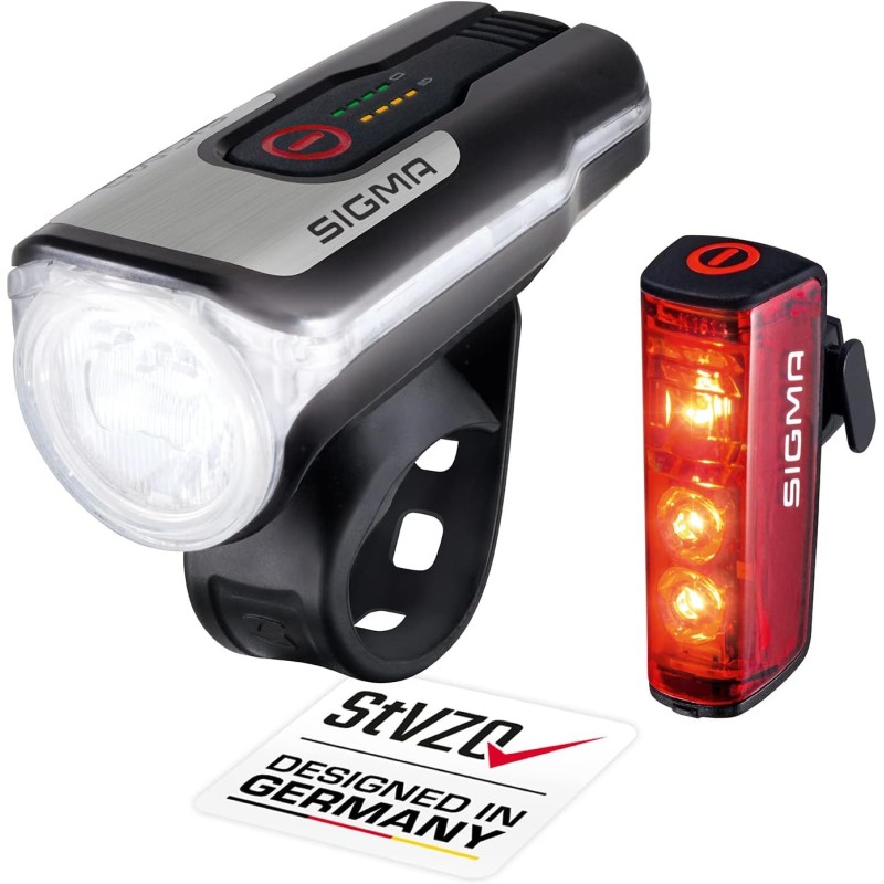 SIGMA SPORT - LED bicycle light set Aura 80 and Blaze | StVZO approved, battery-operated front light and rear light with brake function