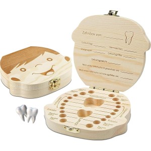 Original Little Moonshine Tooth Box for Milk Teeth with Tooth Fairy Voucher [English Language Not Guaranteed] - Made of Wood for Girls and Boys - Gift Ideas for Christening and Birthday girls