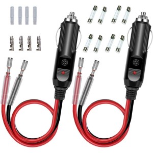 GTIWUNG Pack of 2 Cigarette Lighter Plugs, 12 V Car Plug with 8 Pieces 10 A/15 A Fuse, Car Cigarette Lighter Power Supply Cord for Portable DVD Player, Car, Truck, Bus Camera, Car DVR