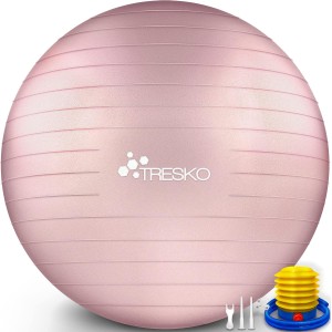 TRESKO Gymnastics Ball with Free Exercise Poster, includes Air Pump – Yoga Ball, BPA-Free, Office Seat Ball, Anti-Burst, 300 kg