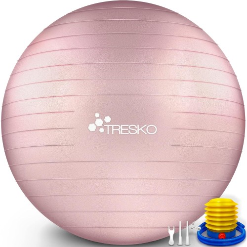 TRESKO Gymnastics Ball with Free Exercise Poster, includes Air Pump – Yoga Ball, BPA-Free, Office Seat Ball, Anti-Burst, 300 kg