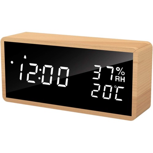 Flysocks LED Alarm Clock Digital Alarm Clock, Voice Control, Date, Temperature And Humidity Table Clock, Suitable For Tables, Living Rooms, Children's Rooms And Offices