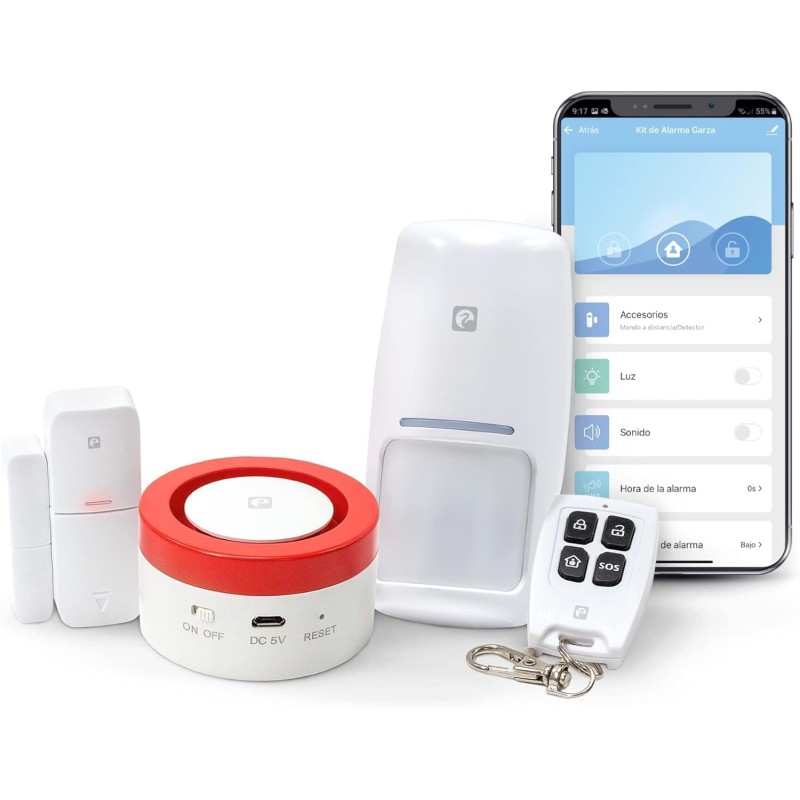 Garza - Smart WiFi Alarm System Kit for Home, 120dB Siren Motion Sensor and Door/Window Opening Alarm No Fees 2.4GHz WiFi Remote Control by App