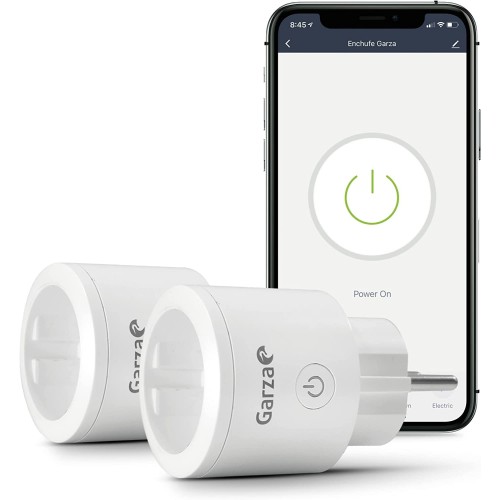 Garza - Pack of 2 Smart WiFi Plugs, Programmable, WiFi 2.4 GHz, with Consumption Display, Remote Control via App and Alexa/Google Voice Control, White
