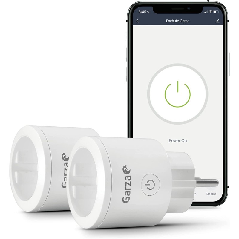 Garza - Pack of 2 Smart WiFi Plugs, Programmable, WiFi 2.4 GHz, with Consumption Display, Remote Control via App and Alexa/Google Voice Control, White