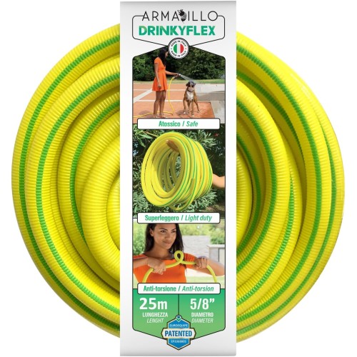 Idroeasy Armadillo Drinky Flex 25 метра, супер лек градински маркуч против усукване, нетоксична пръчка за напояване, пръчка с висок дебит на вода, произведена в Италия