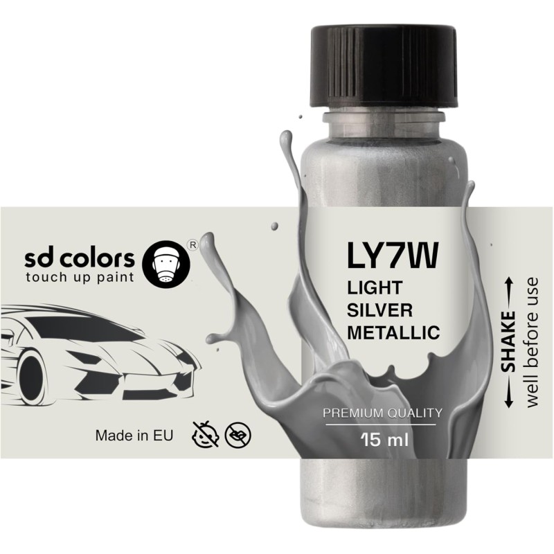SD COLORS LY7W Touch Up Paint 15ML Repair Brush Paint Code LY7W Bright Silver Metallic (Colour)