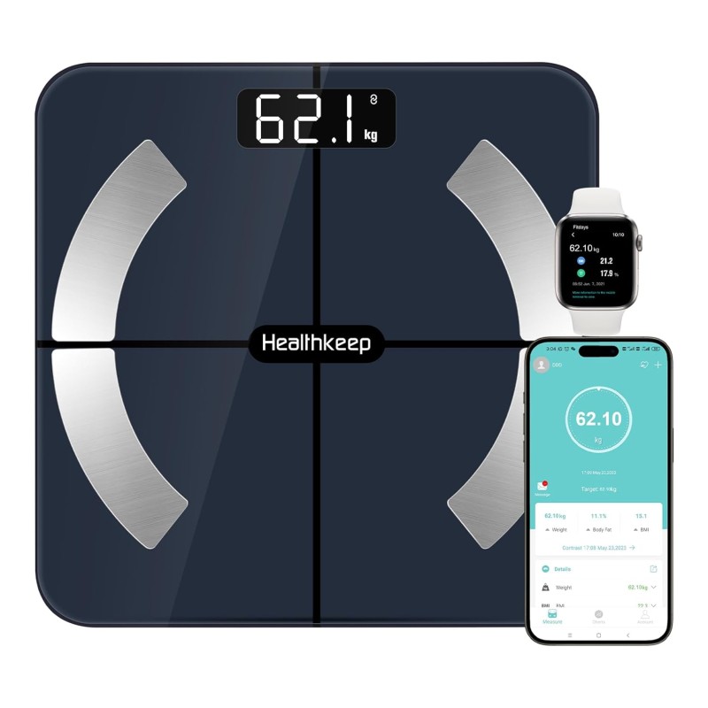 Renpho Body Fat Bathroom Scales, Bluetooth Personal Scales with App, Smart Digital Scales for Body Fat, BMI, Weight, Muscle Mass, Water, Protein, Skeletal Muscle, Bone Weight and BMR, Black