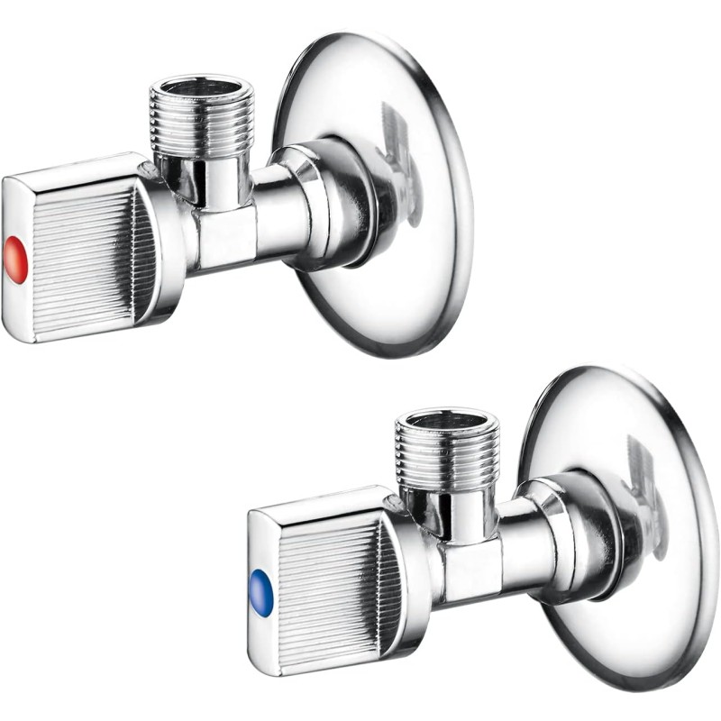Ibergrif Angle Valve 1/2 Inch Wall Connection, 1/2 Inch Hose Connection (Set of 2) - Universal Valves, Metal Angle Valve, Basin, Water Valve, Brass, Chrome