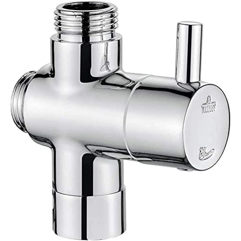 Ibergrif 3-Way Switch Valve Brass Chrome Bathroom Universal Shower Switch Inlet (G3 / 4 Inch) and 2 Sockets (G3 / 4 Inch & G1 / 2 Inch) for Hand-Held Shower Head & Fixed Spray Head Rain Shower