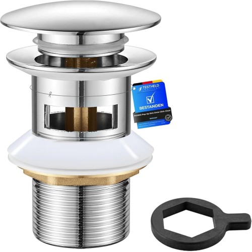 Ibergrif Brass Sink Waste with Overflow - Universal 41-50mm Pop Up Drain Plug with Chrome Adapter, Waterproof, Anti-Clogging Model M20502