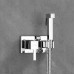 Ibergrif M22011 Flush-Mounted Square Toilet Bidet Hand Shower Set with Shower and Holder, Hose, Hot and Cold Water, Chrome, Silver