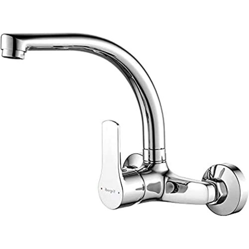 Ibergrif Kitchen Tap Wall Mounted 360° Rotation - Mixer Tap with Adjustable Mounting Hole (130 mm - 170 mm), Kitchen Tap Easy Installation Wall Tap Sink Chrome Single Lever Mixer Tap Brass