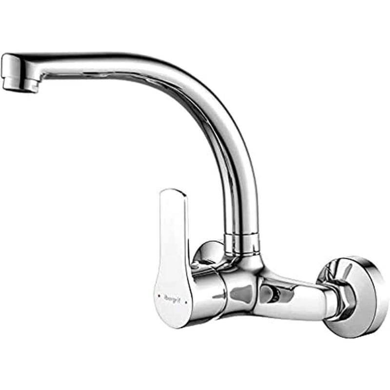 Ibergrif Kitchen Tap Wall Mounted 360° Rotation - Mixer Tap with Adjustable Mounting Hole (130 mm - 170 mm), Kitchen Tap Easy Installation Wall Tap Sink Chrome Single Lever Mixer Tap Brass