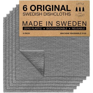 Superscandi Swedish Dish Cloths, Set of 6, in Grey, Washable and Reusable for a Sustainable Kitchen, Sponge Cloths, Tea Towels, Cotton Washcloths, Cleaning Cloths, Kitchen Towels