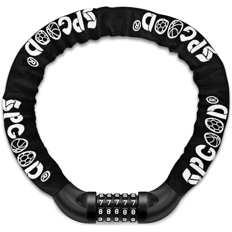 SPGOOD Bicycle Lock with Numbers and High Security Level, Bicycle Chain Lock, Number Code Combination Lock, Hardened Steel Chain Links, 14 Colours