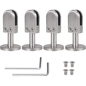 Proster 4 Pieces Stainless Steel 304 Glass Clamp L Size Supports 10-12 mm Thick Glass with 40 mm Support Bracket for Floor Mounting, Floor Mounting, Stair Railing, Balustrade Railing