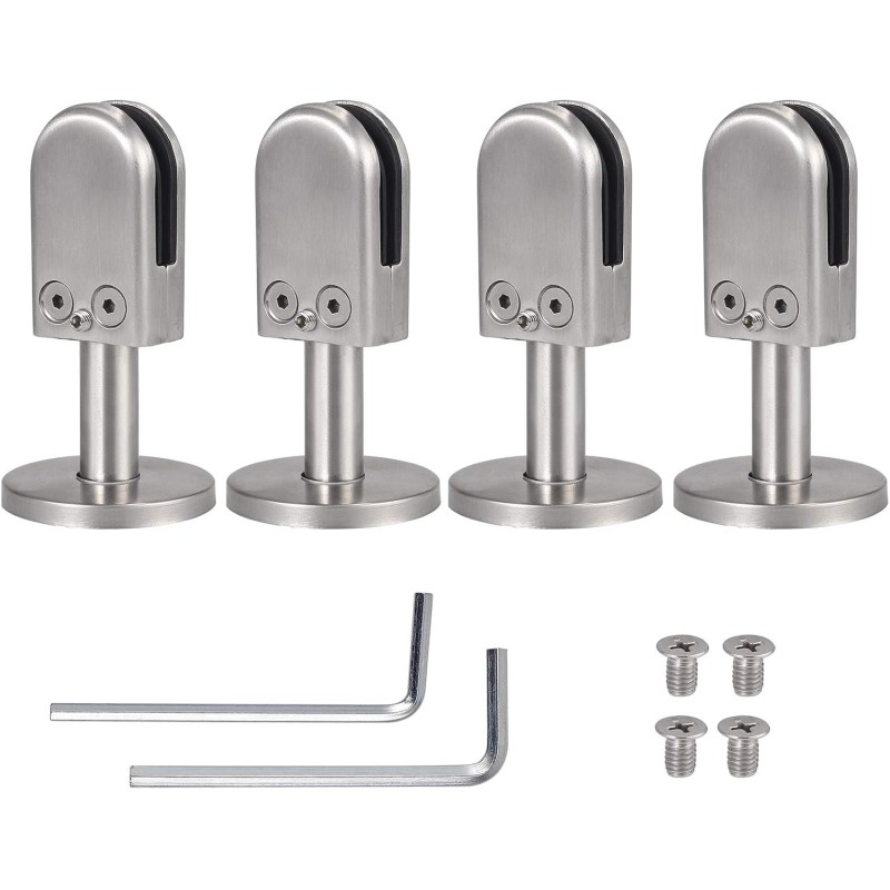 Proster 4 Pieces Stainless Steel 304 Glass Clamp L Size Supports 10-12 mm Thick Glass with 40 mm Support Bracket for Floor Mounting, Floor Mounting, Stair Railing, Balustrade Railing
