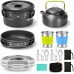 Odoland Camping Crockery Set, Cooking Set Pots with 0.8 L Tea Kettle, Camping Cutlery and Cup, Lightweight Aluminium Camping Pots, Foldable Cookware for Outdoor Cooking