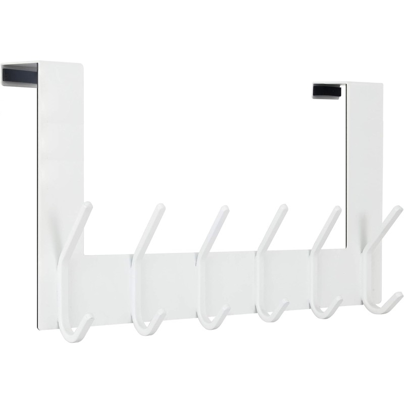 WEBI Door Hook for Hanging, Door Coat Rack with 6 Hooks, Door Hanger, Clothes Hook, Door, Door Hook Rail, White