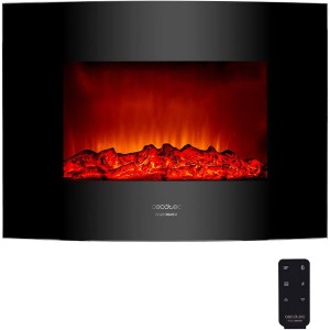 Cecotec Ready Warm 2200 Curved Flames Electric Fireplace with Remote Control, 22 Inch, 2000 W with 2 Power Levels, Curved Tempered Glass Scoreboard, 2 LED Lights, 20 m2