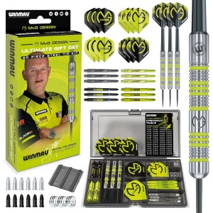 WINMAU - Professioneller Spieler - Michael Van Gerwen MvG Geschenkset - 50-teiliges Profi Darts Set - Enthält 4 x Stiele, 4 x Flüge und Zubehör - 18g Weiche Spitze oder 20g Dartpfeile Metallspitze