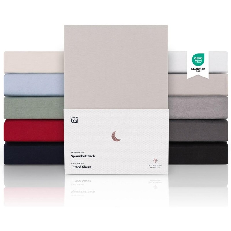 Blumtal® Premium Fitted Sheet, 90 x 200 cm, Set of 2, Jersey, Oeko-Tex Certified Bed Sheet, 90 x 200 cm, 100% Cotton, Fitted Sheet 90 x 200 cm for Mattresses up to 25 cm, 90 x 200 cm, Grey