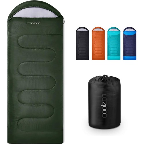 Coolzon Outdoor Sleeping Bag for Camping, 3-4 Seasons, Adult Blanket Sleeping Bag, Small Pack Size, Ultralight Carry Bag, Soft Thick and Warm for Outdoor Camping, Travel, Hiking, Green