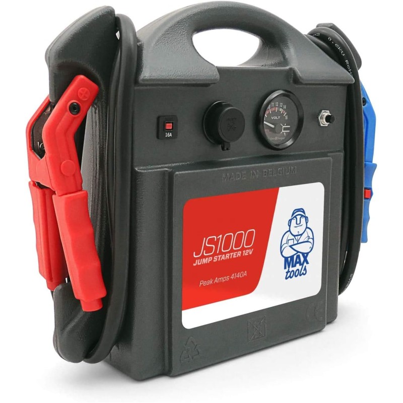 Maxtools, Car Jump Starter, Car Battery Starter, 12 V, Petrol and Diesel Engine, Battery Booster, LED Torch and USB, Yellow and black